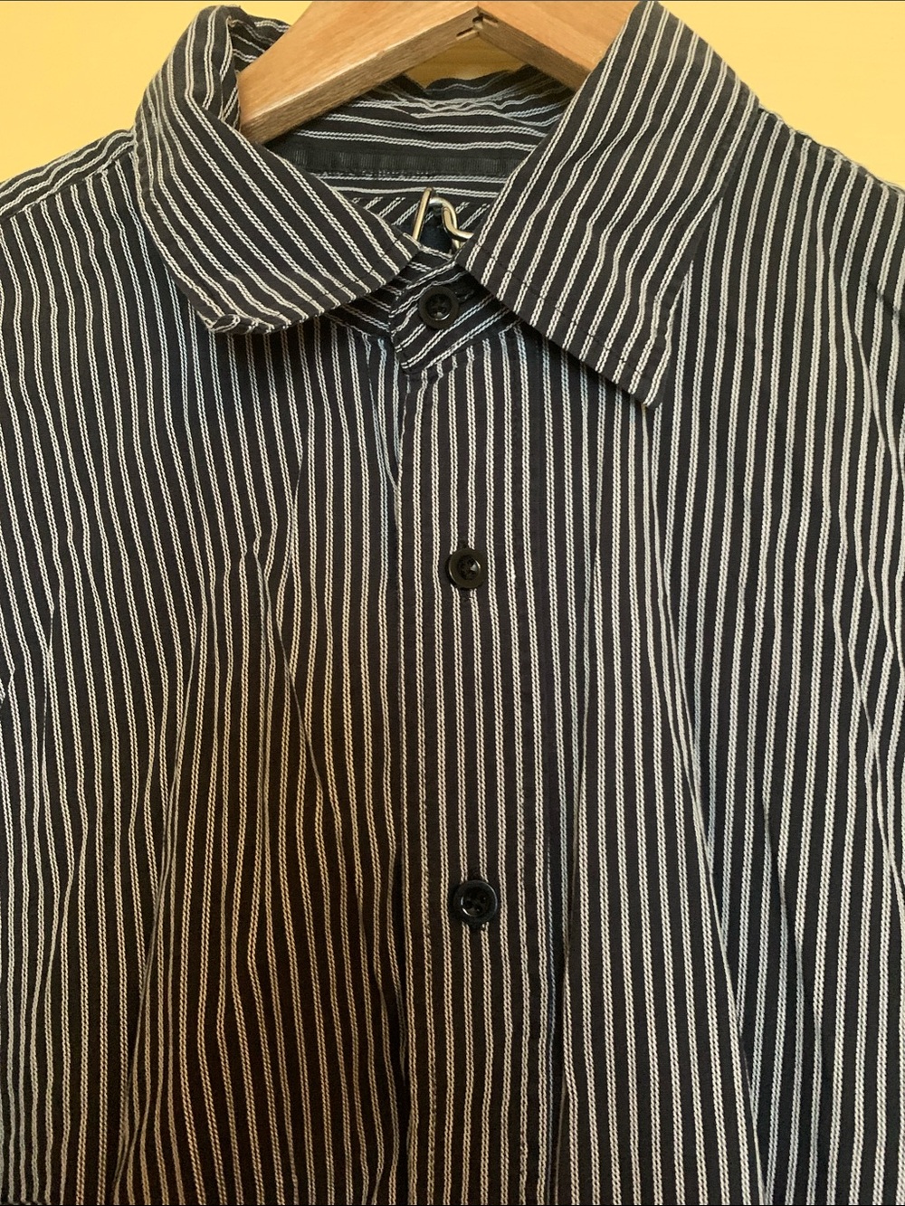 Bluenotes Black White Pinstripe Button Up Dress Shirt Vintage Y2K